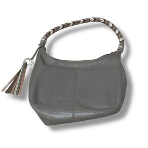 Brighton Womens Barbados Pebble Leather Hobo Gray/Pewter Shoulder HandBag Purse